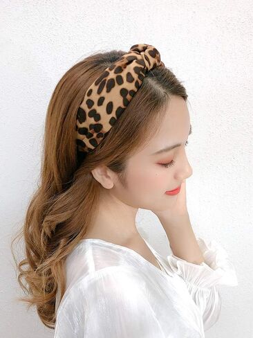 Leopard Headband Knotted Headbands for Women, Wide Knot Dot Hairbands Hair Band Accessories Birthday Christmas Gifts for Girls Light Coffee in Saudi Arabia