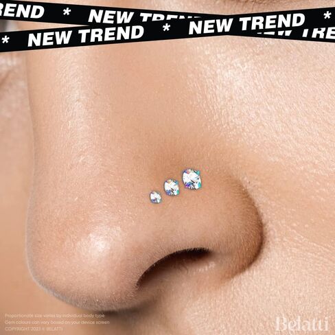 خاتم أنف كريستال بيلاتي للنساء والرجال - 1.5 مم 2 مم 2.5 مم 3 مم مجموعة زركونيا مكعبة تشيكوسلوفاكيا - شريط دفع لا يسبب الحساسية، مسامير أنف مستقيمة على شكل دبوس عظمي (اختر المقياس - الكمية - اللون - الجوهرة) in Kuwait