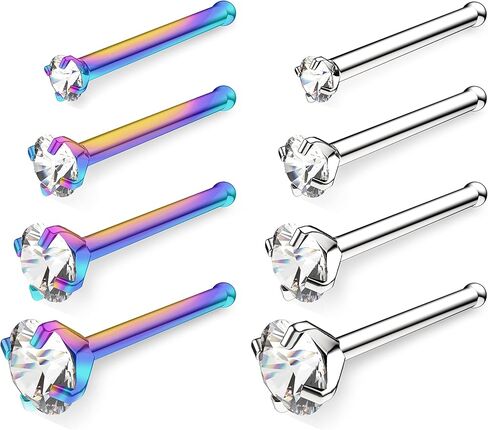 خاتم أنف كريستال بيلاتي للنساء والرجال - 1.5 مم 2 مم 2.5 مم 3 مم مجموعة زركونيا مكعبة تشيكوسلوفاكيا - شريط دفع لا يسبب الحساسية، مسامير أنف مستقيمة على شكل دبوس عظمي (اختر المقياس - الكمية - اللون - الجوهرة) in Kuwait