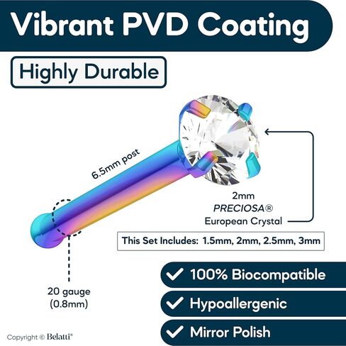 خاتم أنف كريستال بيلاتي للنساء والرجال - 1.5 مم 2 مم 2.5 مم 3 مم مجموعة زركونيا مكعبة تشيكوسلوفاكيا - شريط دفع لا يسبب الحساسية، مسامير أنف مستقيمة على شكل دبوس عظمي (اختر المقياس - الكمية - اللون - الجوهرة) in Kuwait