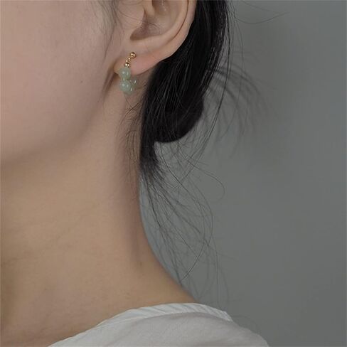 BDRIUOCNE Mid-Autumn Festival Gifts Natural Jade Stud Earrings, Lucky Green Jade 24K Gold Plated Loop Earrings, Dainty Real Jade Charm Pendant Jewelry Studs in Kuwait