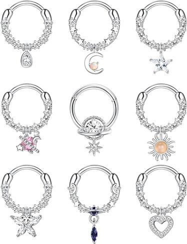 cassieca 16 جرام حلقات الحاجز الفولاذ المقاوم للصدأ تتدلى الحاجز المجوهرات مع النبات الأزرق دمعة واضحة تشيكوسلوفاكيا فراشة القلب القمر الشمس Daith الغضروف الحلزون الزنمة أقراط الأنف خواتم ثقب المجوهرات للنساء in Kuwait