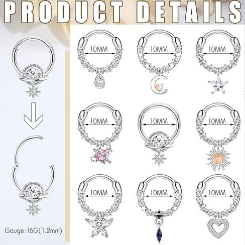 cassieca 16 جرام حلقات الحاجز الفولاذ المقاوم للصدأ تتدلى الحاجز المجوهرات مع النبات الأزرق دمعة واضحة تشيكوسلوفاكيا فراشة القلب القمر الشمس Daith الغضروف الحلزون الزنمة أقراط الأنف خواتم ثقب المجوهرات للنساء in Kuwait