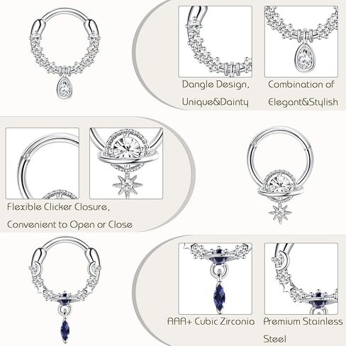 cassieca 16 جرام حلقات الحاجز الفولاذ المقاوم للصدأ تتدلى الحاجز المجوهرات مع النبات الأزرق دمعة واضحة تشيكوسلوفاكيا فراشة القلب القمر الشمس Daith الغضروف الحلزون الزنمة أقراط الأنف خواتم ثقب المجوهرات للنساء in Kuwait