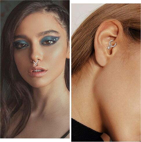 cassieca 16 جرام حلقات الحاجز الفولاذ المقاوم للصدأ تتدلى الحاجز المجوهرات مع النبات الأزرق دمعة واضحة تشيكوسلوفاكيا فراشة القلب القمر الشمس Daith الغضروف الحلزون الزنمة أقراط الأنف خواتم ثقب المجوهرات للنساء in Kuwait