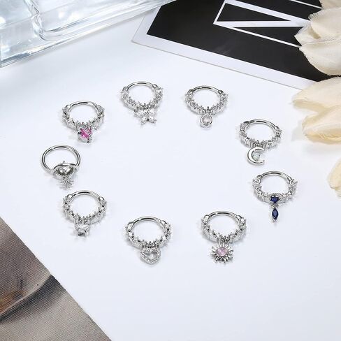 cassieca 16 جرام حلقات الحاجز الفولاذ المقاوم للصدأ تتدلى الحاجز المجوهرات مع النبات الأزرق دمعة واضحة تشيكوسلوفاكيا فراشة القلب القمر الشمس Daith الغضروف الحلزون الزنمة أقراط الأنف خواتم ثقب المجوهرات للنساء in Kuwait