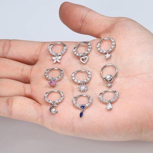 cassieca 16 جرام حلقات الحاجز الفولاذ المقاوم للصدأ تتدلى الحاجز المجوهرات مع النبات الأزرق دمعة واضحة تشيكوسلوفاكيا فراشة القلب القمر الشمس Daith الغضروف الحلزون الزنمة أقراط الأنف خواتم ثقب المجوهرات للنساء in Kuwait