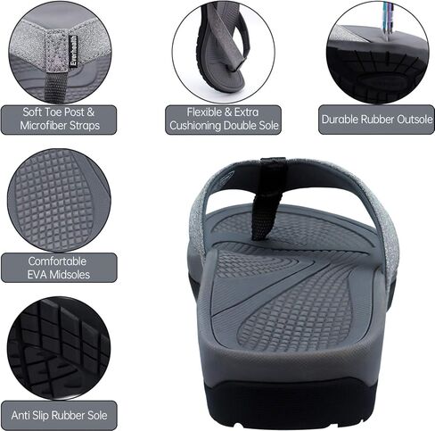 صنادل Everhealth Orthotic Flip Flop Thongs للنساء لدعم قوس القدم لالتهاب اللفافة الأخمصية وتخفيف آلام الكعب المسطحة، فائقة النعومة ممتصة للصدمات ومقاومة للانزلاق، صنادل الشاطئ بأصابع القدم in Kuwait