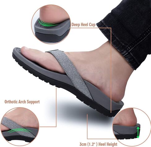 صنادل Everhealth Orthotic Flip Flop Thongs للنساء لدعم قوس القدم لالتهاب اللفافة الأخمصية وتخفيف آلام الكعب المسطحة، فائقة النعومة ممتصة للصدمات ومقاومة للانزلاق، صنادل الشاطئ بأصابع القدم in Kuwait