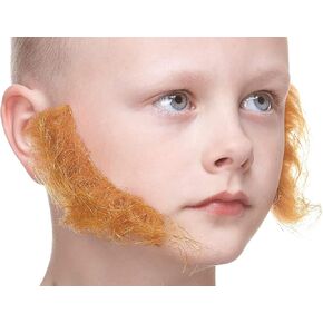 Mustaches Fake Sideburns, Self Adhesive, Novelty, Realistic, Small L Shaped False Mutton Chops, Facial Hair, Costume Accessory for Kids, Brown Color