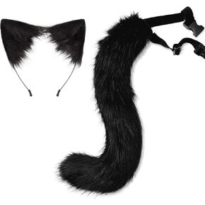 HAOAN Faux Fur Fox Tail and Clip Ears Kit Werewolf Costume Halloween Cosplay