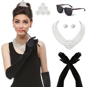 Zivyes Audrey Hepburn Costume Breakfast at Tiffany's Decorations 1920s Accessories Vintage Sunglasses Comb Necklace Earrings in Kuwait