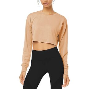 Bestisun Long Sleeve Crop Top Cropped Sweatshirt for Women with Thumb Hole