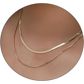 Rotnso Layered Necklace for Women Dainty 14K Gold/Silver Plated Necklaces Trendy Herringbone/Rope Chain Necklace Set Simple Stacked Choker Layering Jewelry Minimalist Gifts for Girls