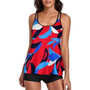 BEOYING Tankini Swimsuit for Women Two Piece Bikini Tummy Control Bathing Suit Tank Top Swimwear with Boyshorts