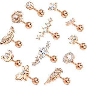 fasacco 12pcs 18g الفولاذ المقاوم للصدأ الحديد الحلزون الغضروف أقراط تشيكوسلوفاكيا ورقة اليعسوب زهرة الجناح القمر نجمة إلى الأمام الحلزون الزنمة Daith محارة ثقب المجوهرات للنساء الرجال in Kuwait