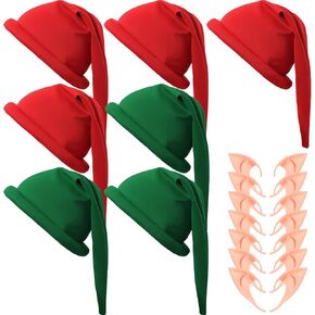 Unittype 14 Pcs Halloween Dwarf Costumes Set 7 Christmas Dwarf Hat Gnome Elf Hat 7 Fairy Pixie Elf Ears Fake Pointed Ears