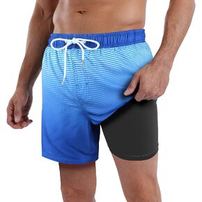 QRANSS Mens Swim Trunks Compression Liner Quick Dry 5.5'' Swimwear Swim Shorts with Boxer Brief Lined
