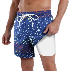 QRANSS Mens Swim Trunks Compression Liner Quick Dry 5.5'' Swimwear Swim Shorts with Boxer Brief Lined in Kuwait