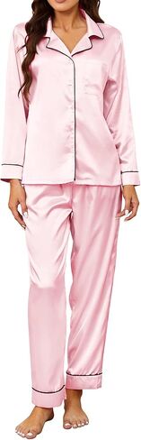 U2SKIIN Women Silk Pajamas Set, Long Sleeve Satin Pajamas for Women Sleepwear Button Down Pjs Set Two-piece in Saudi Arabia