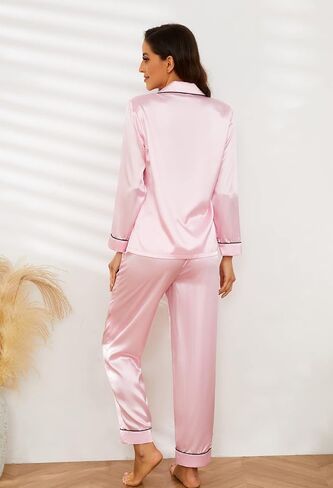 U2SKIIN Women Silk Pajamas Set, Long Sleeve Satin Pajamas for Women Sleepwear Button Down Pjs Set Two-piece in Saudi Arabia