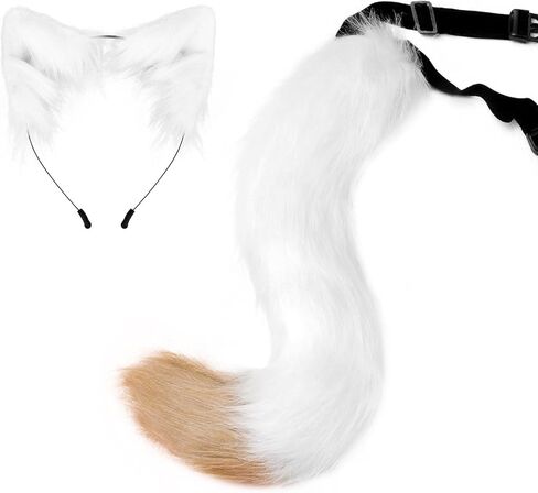 HAOAN Faux Fur Fox Tail and Clip Ears Kit Werewolf Costume Halloween Cosplay in Saudi Arabia