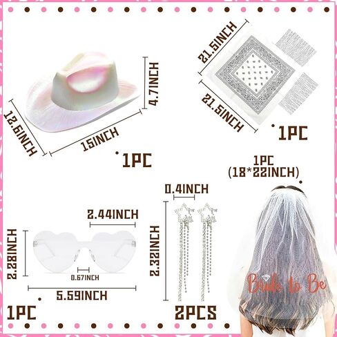 JeVenis Cowgirl Last Disco Bachelorette Party Veil Brides Cowboy Hat Bandana Heart Shape Sunglasses Star Earrings in Saudi Arabia