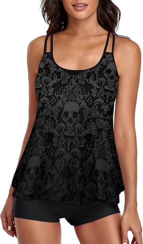 BEOYING Tankini Swimsuit for Women Two Piece Bikini Tummy Control Bathing Suit Tank Top Swimwear with Boyshorts in Saudi Arabia