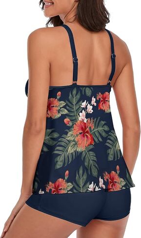 BEOYING Tankini Swimsuit for Women Two Piece Bikini Tummy Control Bathing Suit Tank Top Swimwear with Boyshorts in Saudi Arabia