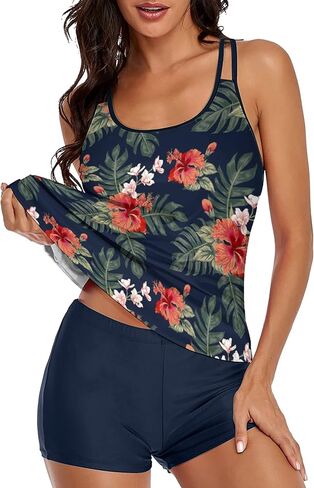 BEOYING Tankini Swimsuit for Women Two Piece Bikini Tummy Control Bathing Suit Tank Top Swimwear with Boyshorts in Saudi Arabia