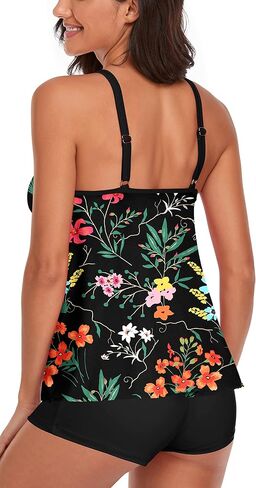 BEOYING Tankini Swimsuit for Women Two Piece Bikini Tummy Control Bathing Suit Tank Top Swimwear with Boyshorts in Saudi Arabia