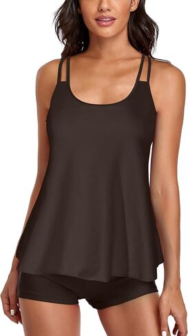 BEOYING Tankini Swimsuit for Women Two Piece Bikini Tummy Control Bathing Suit Tank Top Swimwear with Boyshorts in Saudi Arabia