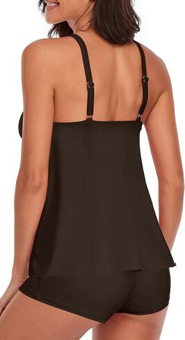BEOYING Tankini Swimsuit for Women Two Piece Bikini Tummy Control Bathing Suit Tank Top Swimwear with Boyshorts in Saudi Arabia