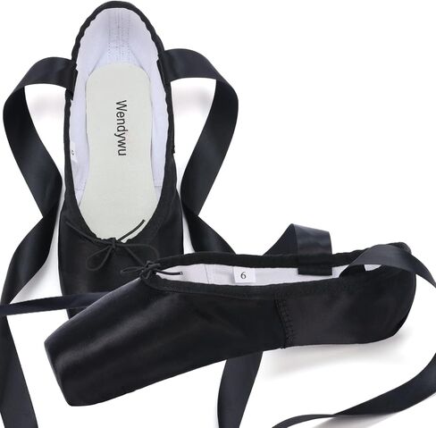 WENDYWU Professional Ballet Pointe Shoe for Kids Girl and Ladies Pink PU Soled Ballet Pointe Dance Shoes with Toe Pads in Kuwait