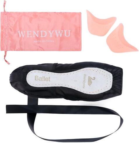 WENDYWU Professional Ballet Pointe Shoe for Kids Girl and Ladies Pink PU Soled Ballet Pointe Dance Shoes with Toe Pads in Kuwait