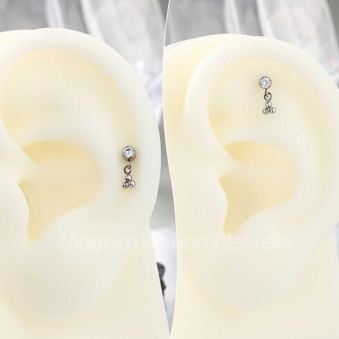 Mooncrush Jewelry Minimalist Dangle G23 Solid Titanium Cartilage Earrings Stud 16G Internally Threaded Helix Medusa Piercing Jewelry Hypoallergenic in Saudi Arabia