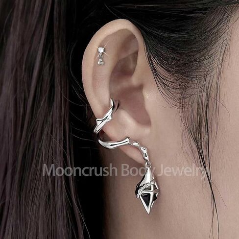 Mooncrush Jewelry Minimalist Dangle G23 Solid Titanium Cartilage Earrings Stud 16G Internally Threaded Helix Medusa Piercing Jewelry Hypoallergenic in Saudi Arabia