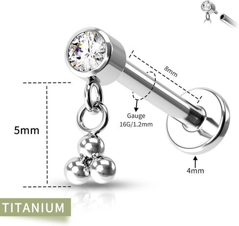Mooncrush Jewelry Minimalist Dangle G23 Solid Titanium Cartilage Earrings Stud 16G Internally Threaded Helix Medusa Piercing Jewelry Hypoallergenic in Saudi Arabia