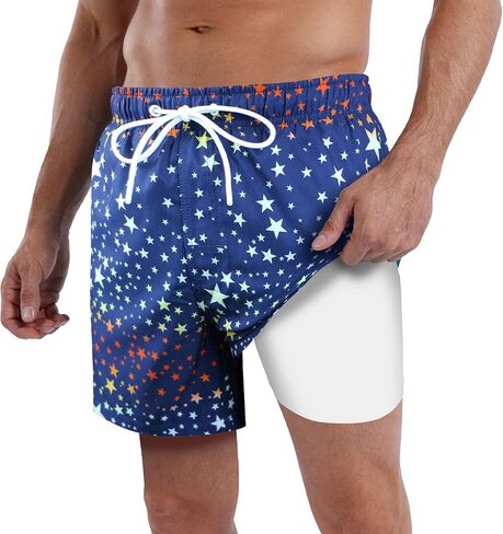 QRANSS Mens Swim Trunks Compression Liner Quick Dry 5.5'' Swimwear Swim Shorts with Boxer Brief Lined in Kuwait