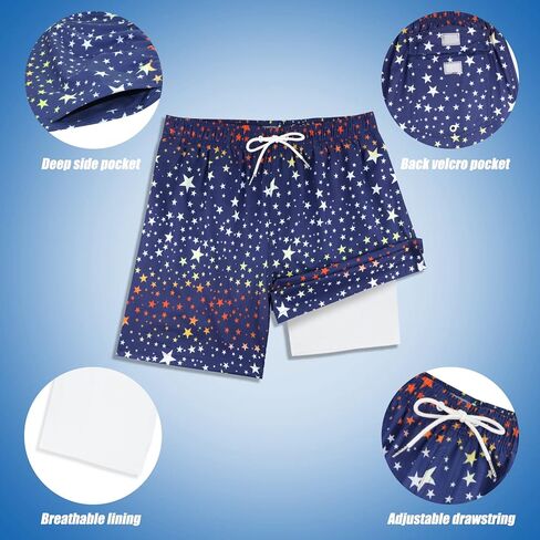 QRANSS Mens Swim Trunks Compression Liner Quick Dry 5.5'' Swimwear Swim Shorts with Boxer Brief Lined in Kuwait