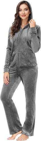 ANOTHER CHOICE Velour Tracksuit Women 2 Piece Zip-Up Velvet Sweatsuits Hooded Soft Jogging Set in Saudi Arabia