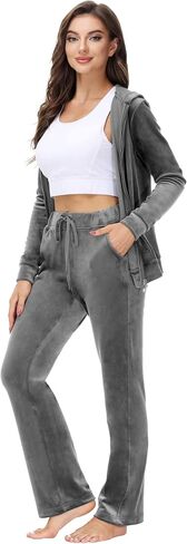 ANOTHER CHOICE Velour Tracksuit Women 2 Piece Zip-Up Velvet Sweatsuits Hooded Soft Jogging Set in Saudi Arabia