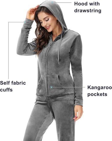 ANOTHER CHOICE Velour Tracksuit Women 2 Piece Zip-Up Velvet Sweatsuits Hooded Soft Jogging Set in Saudi Arabia