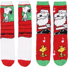 Bioworld Peanuts Santa Snoopy And Woodstock Christmas Adult Fuzzy Plush Crew Socks 2 Pack For Women Men in Kuwait