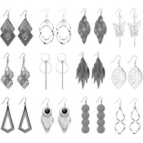 12 Pairs Drop Dangle Earrings Bohemian Long Earrings Vintage Statement Earrings for Women Girls