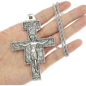 RechicGu Vintage Saint St Francis of Assisi 3.3in Tau San Damiano Cross Necklace Catholic Crucifix Gift in Kuwait