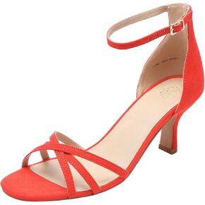 YZ Women's Low Kitten Stilettos Open Toe Pump Heel Sandals with Ankle Strap