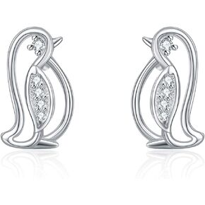 YFN Penguin Gifts Sterling Silver Penguin Earrings Cubic Zirconia Penguin Stud Earrings for Women Jewelry Christmas Gifts