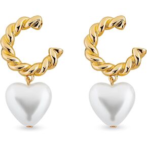 Pera Jewelry 14K Gold Plated Freshwater Cultured Pearl Earrings, Pearl Dangle Stud Earrings, Drop Pearl Earrings for Women with Gift Box | Minimalist, Tiny Dainty Pearl Earrings