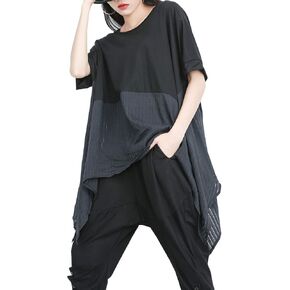 ellazhu Women's Summer Casual Tops Loose Fit Bat-Wing Blouse Streetwear for Women GY1772
